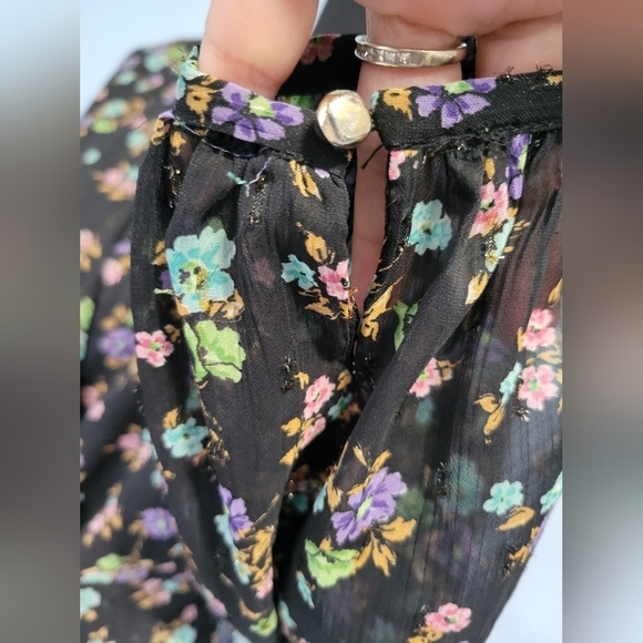 Zara Surplice Neck Floral Print Balloon Sleeve Mini Dress Black Size S - Picture 14 of 14